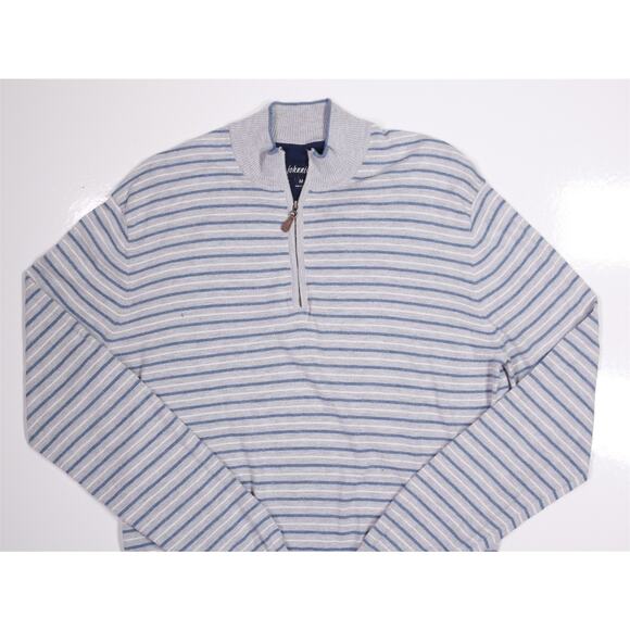 Johnnie-O Gray Striped Cotton Silk Knit Quarter 1/4 Zip Pullover Sweater Medium - Picture 2 of 7
